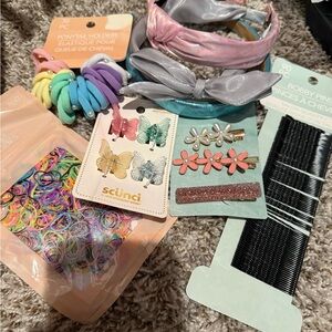 Kids Hair Accessories Set - Pink, Blue, Silver